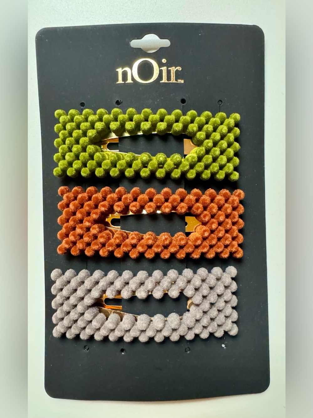 NOR Pom-Pom Snap Clips Trio — Olive Green, Burnt Orange, Taupe